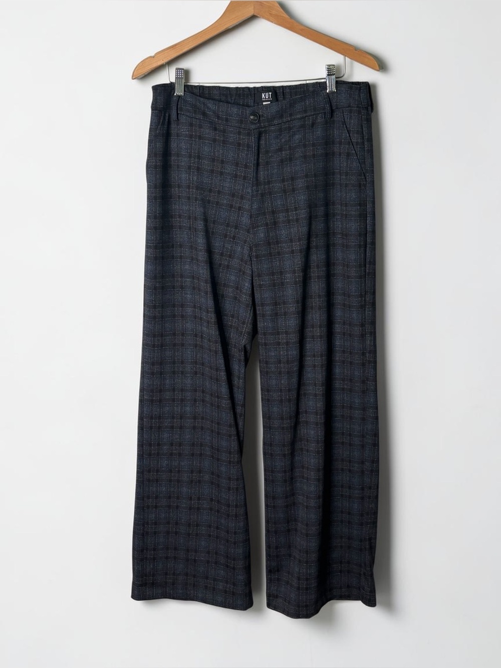 KUT from the Kloth Grey Plaid Wide Leg Trouser Pants Sz 14 High Rise